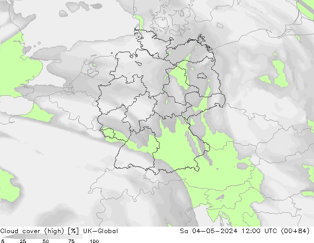 zachmurzenie (wysokie) UK-Global so. 04.05.2024 12 UTC