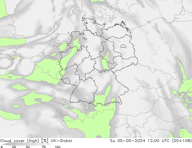 Cloud cover (high) UK-Global Su 05.05.2024 12 UTC