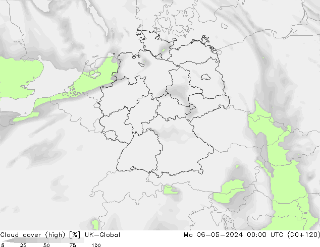 Cloud cover (high) UK-Global Mo 06.05.2024 00 UTC