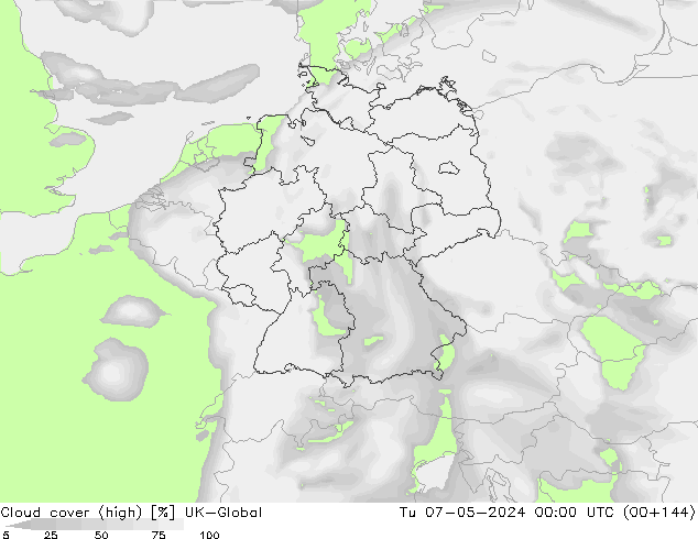 Cloud cover (high) UK-Global Tu 07.05.2024 00 UTC