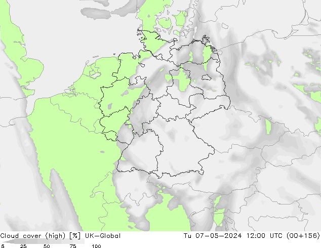 Cloud cover (high) UK-Global Tu 07.05.2024 12 UTC