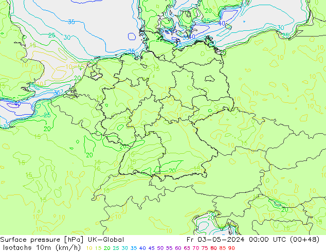 Isotachs (kph) UK-Global пт 03.05.2024 00 UTC