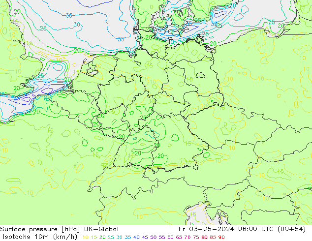 Eşrüzgar Hızları (km/sa) UK-Global Cu 03.05.2024 06 UTC