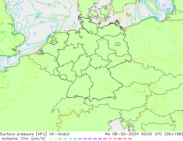 Isotachs (kph) UK-Global We 08.05.2024 00 UTC