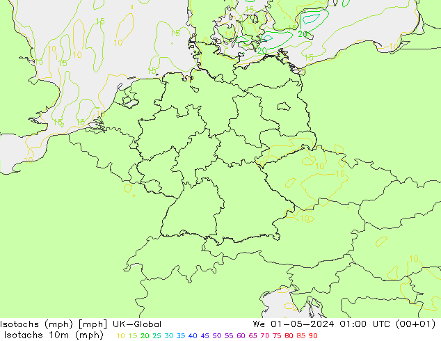 Eşrüzgar Hızları mph UK-Global Çar 01.05.2024 01 UTC