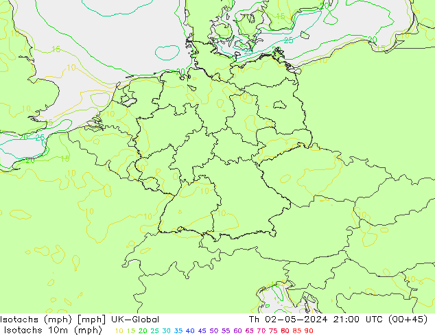 Isotachs (mph) UK-Global jeu 02.05.2024 21 UTC