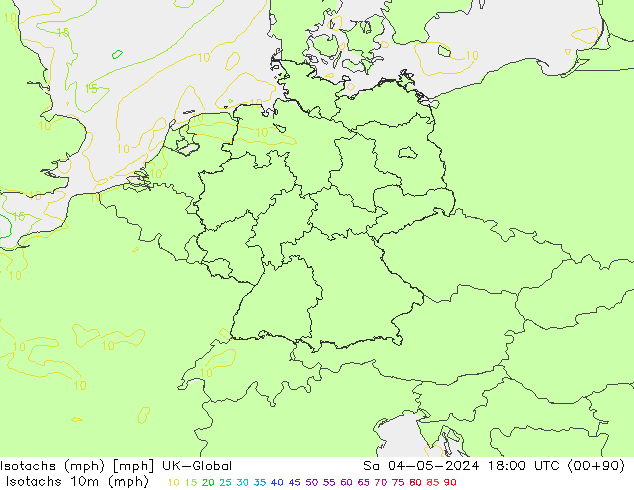 Isotachs (mph) UK-Global Sáb 04.05.2024 18 UTC