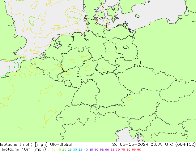 Isotachen (mph) UK-Global So 05.05.2024 06 UTC