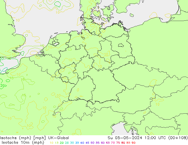 Isotachen (mph) UK-Global zo 05.05.2024 12 UTC