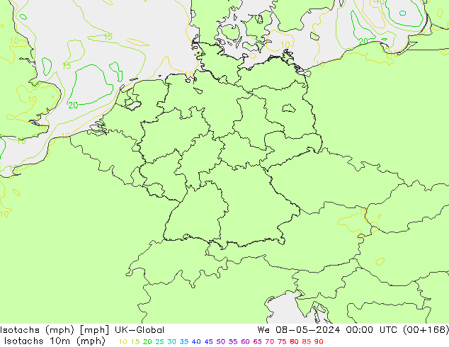 Isotachen (mph) UK-Global wo 08.05.2024 00 UTC