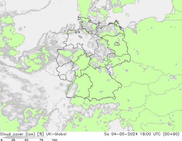 Bewolking (Laag) UK-Global za 04.05.2024 18 UTC