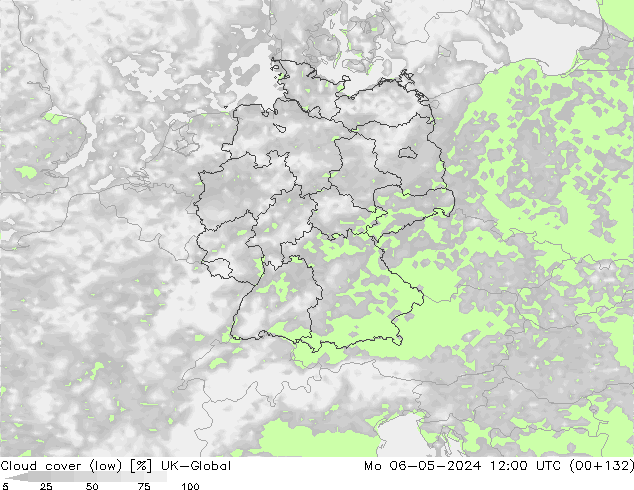 Bewolking (Laag) UK-Global ma 06.05.2024 12 UTC