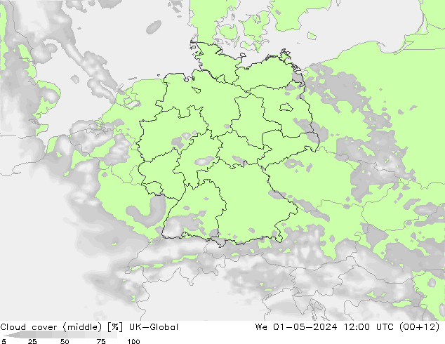 Cloud cover (middle) UK-Global We 01.05.2024 12 UTC