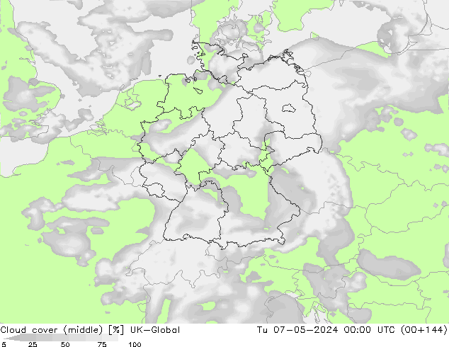 Cloud cover (middle) UK-Global Tu 07.05.2024 00 UTC