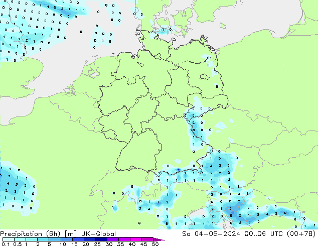 Precipitation (6h) UK-Global So 04.05.2024 06 UTC