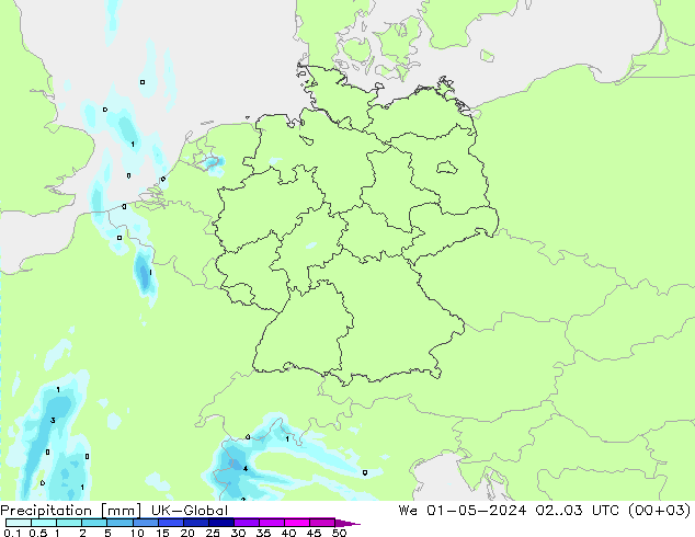 Precipitación UK-Global mié 01.05.2024 03 UTC