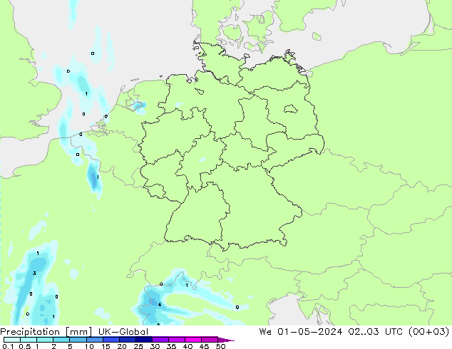 Precipitation UK-Global We 01.05.2024 03 UTC