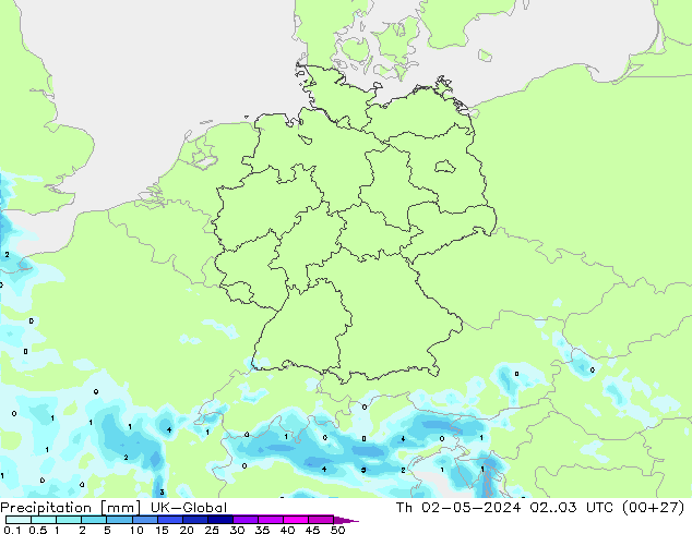 Precipitation UK-Global Th 02.05.2024 03 UTC