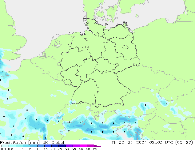 Précipitation UK-Global jeu 02.05.2024 03 UTC