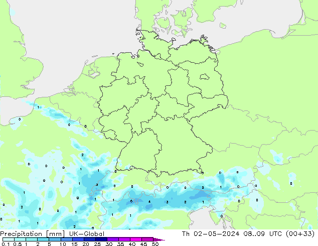 Precipitation UK-Global Th 02.05.2024 09 UTC