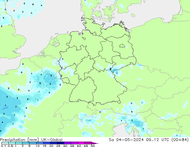 Precipitazione UK-Global sab 04.05.2024 12 UTC