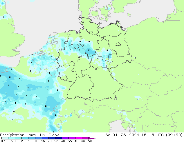 Precipitazione UK-Global sab 04.05.2024 18 UTC