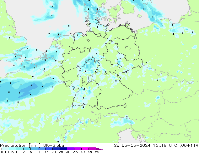 Précipitation UK-Global dim 05.05.2024 18 UTC