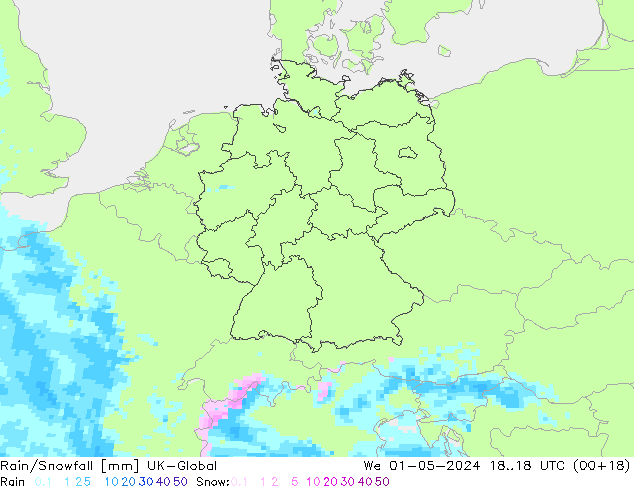 Regen/Schneefall UK-Global Mi 01.05.2024 18 UTC
