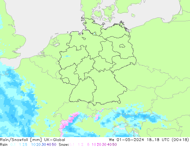 Rain/Snowfall UK-Global We 01.05.2024 18 UTC