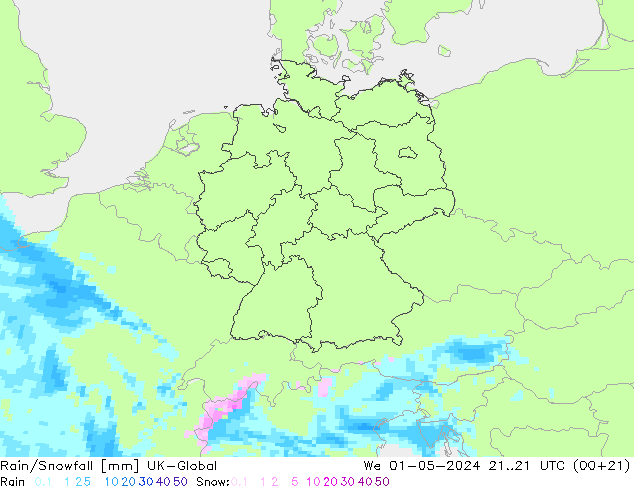 Regen/Schneefall UK-Global Mi 01.05.2024 21 UTC