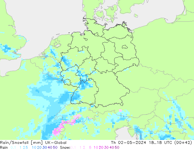 Rain/Snowfall UK-Global Th 02.05.2024 18 UTC