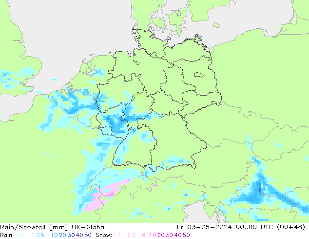 Regen/Schneefall UK-Global Fr 03.05.2024 00 UTC