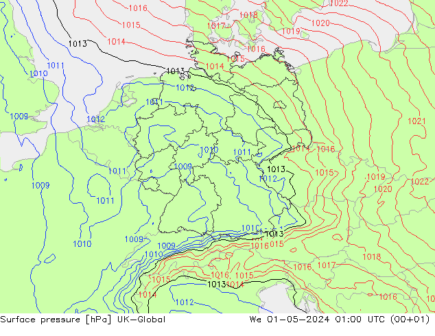 Atmosférický tlak UK-Global St 01.05.2024 01 UTC