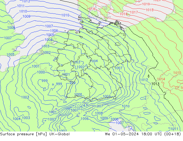 pression de l'air UK-Global mer 01.05.2024 18 UTC