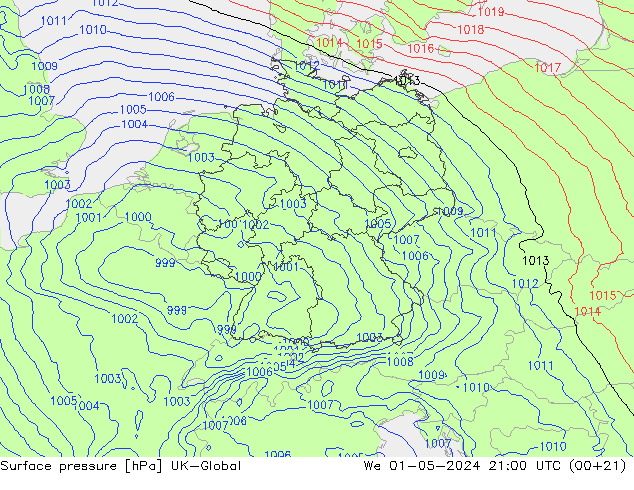 Surface pressure UK-Global We 01.05.2024 21 UTC