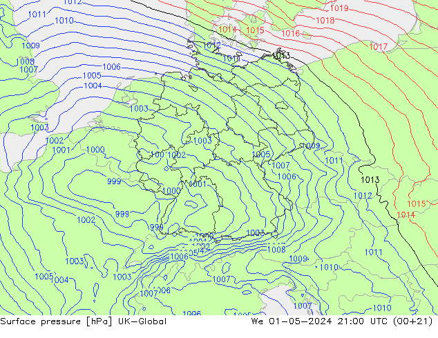 Luchtdruk (Grond) UK-Global wo 01.05.2024 21 UTC