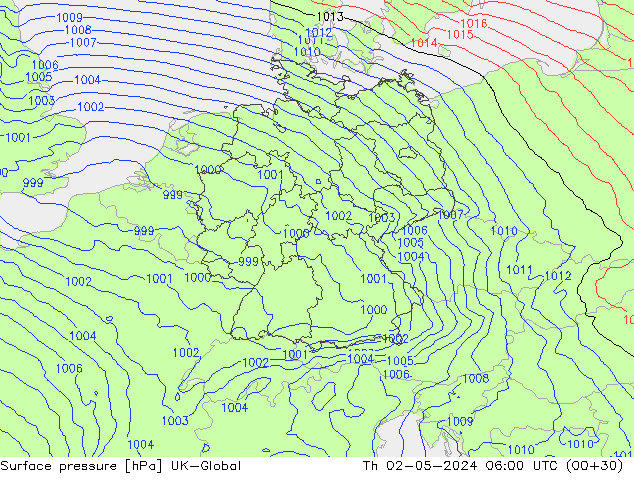 Atmosférický tlak UK-Global Čt 02.05.2024 06 UTC