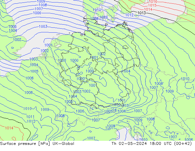 Pressione al suolo UK-Global gio 02.05.2024 18 UTC