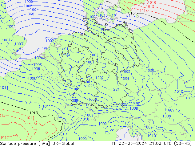 Atmosférický tlak UK-Global Čt 02.05.2024 21 UTC