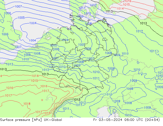 Pressione al suolo UK-Global ven 03.05.2024 06 UTC