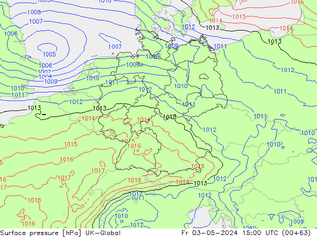 Pressione al suolo UK-Global ven 03.05.2024 15 UTC