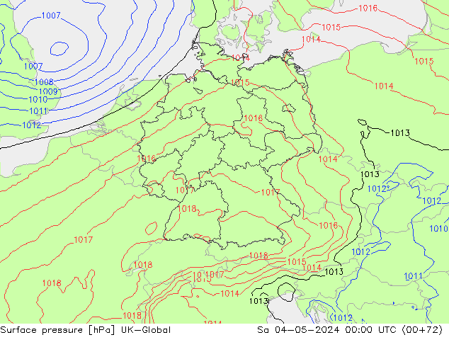 Pressione al suolo UK-Global sab 04.05.2024 00 UTC