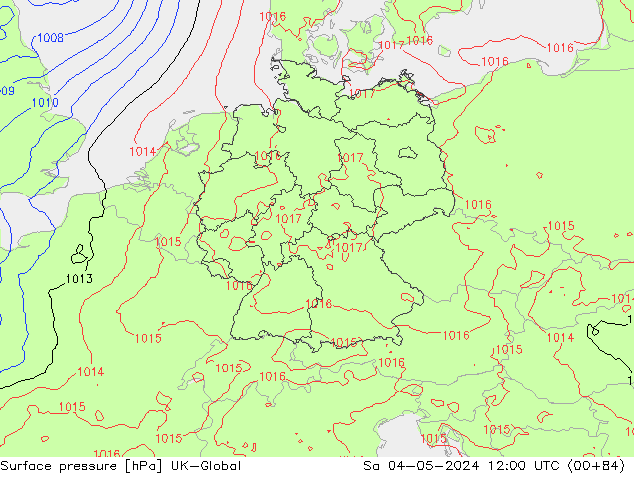 Pressione al suolo UK-Global sab 04.05.2024 12 UTC