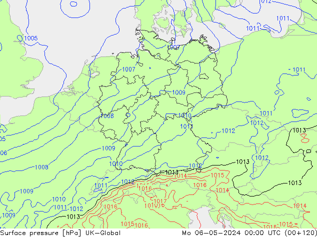 pressão do solo UK-Global Seg 06.05.2024 00 UTC