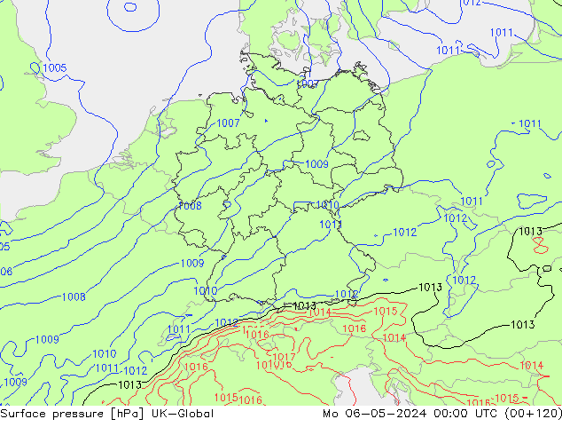 Surface pressure UK-Global Mo 06.05.2024 00 UTC