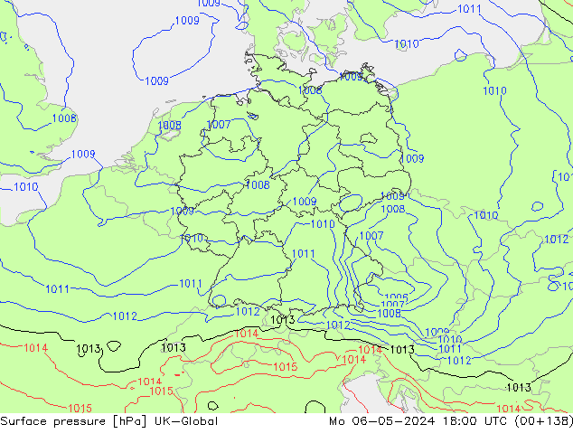Pressione al suolo UK-Global lun 06.05.2024 18 UTC