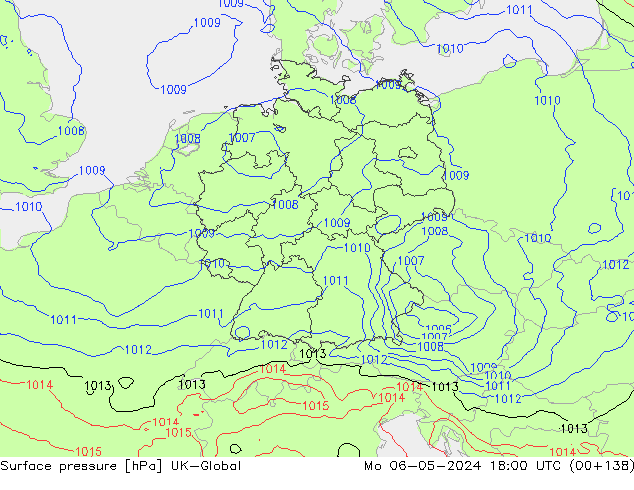 Presión superficial UK-Global lun 06.05.2024 18 UTC