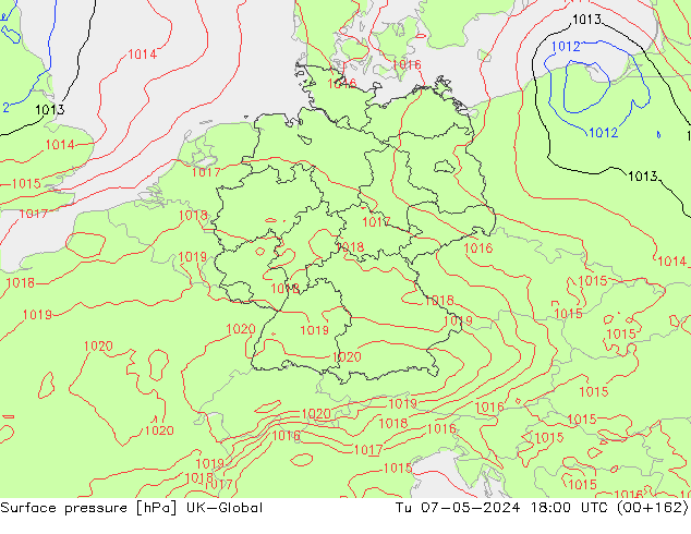 Surface pressure UK-Global Tu 07.05.2024 18 UTC