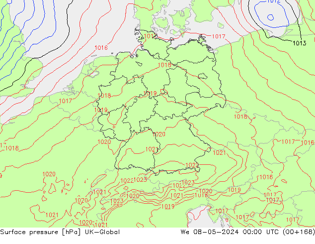 Atmosférický tlak UK-Global St 08.05.2024 00 UTC