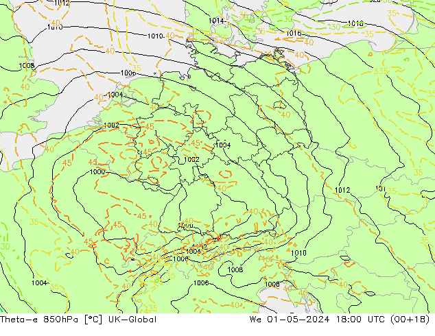 Theta-e 850hPa UK-Global mié 01.05.2024 18 UTC